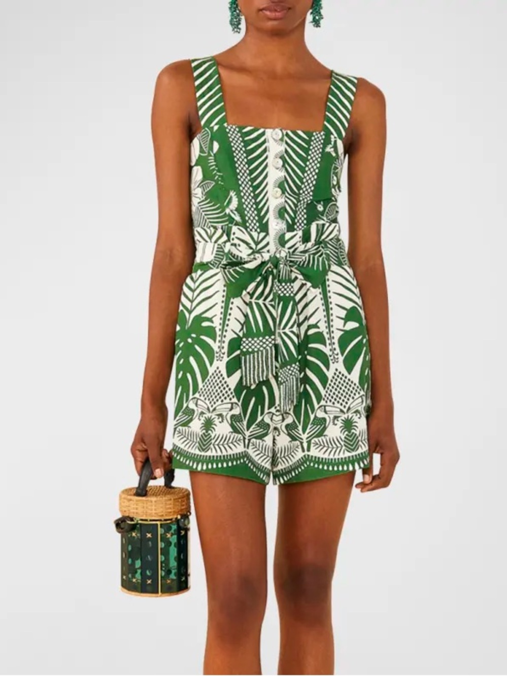 FARM Rio Green & White Tropical Macaw Elegance Romper - Picture 8 of 8